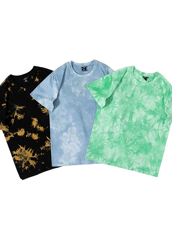 تي شيرت صيفي من القطن بأكمام قصيرة وتصميم صبغ التعادل ورقبة دائرية أنيقة بألوان زاهية