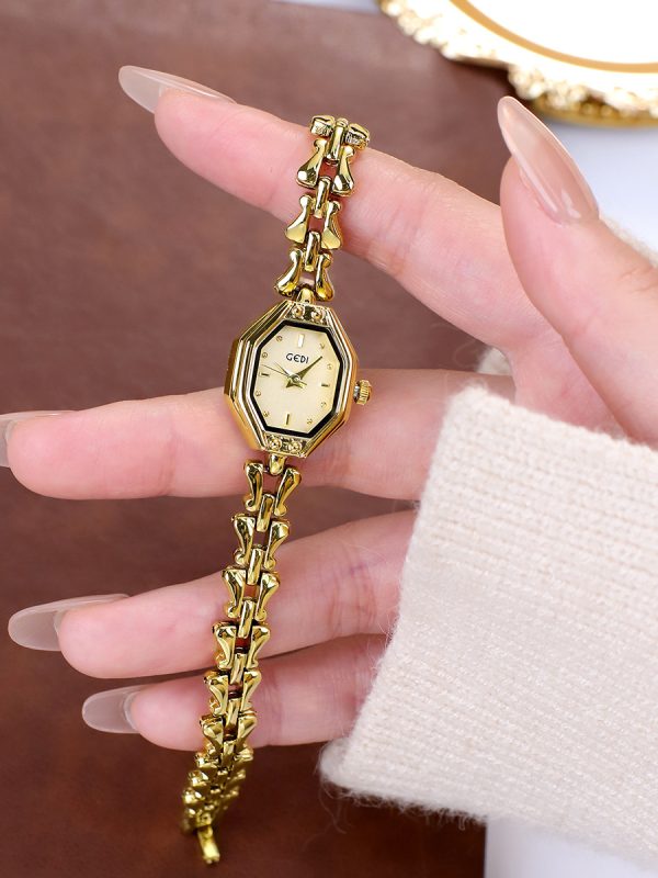 ساعة كوارتز فاخرة للنساء بتصميم مثمن الشكل