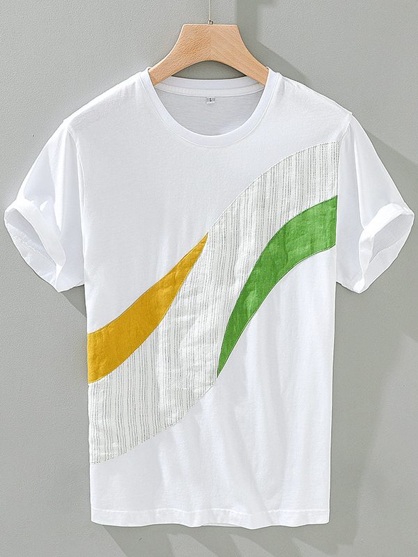 Summer Japanese Linen Striped Color Matching Short Sleeve