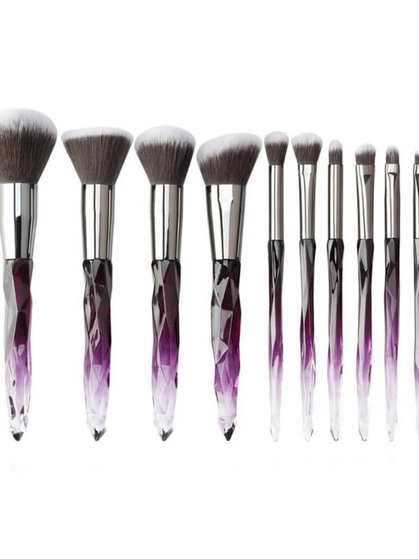 Clear crystal diamond handle makeup brush set