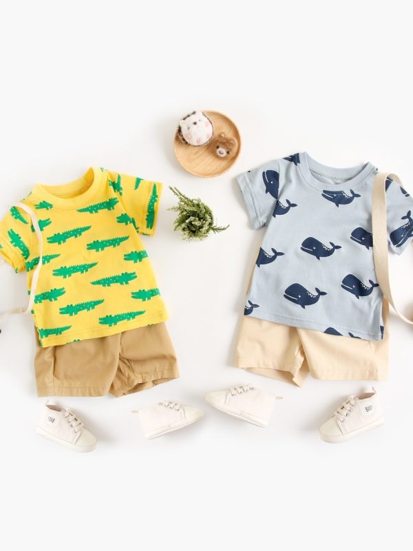 بدلة صيفية للأولاد ملابس أطفال كرتونية حيوانات