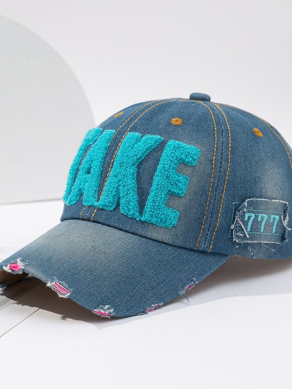 Fashionable Versatile Three-dimensional Embroidered Ripped Letter-printing Denim Baseball Cap