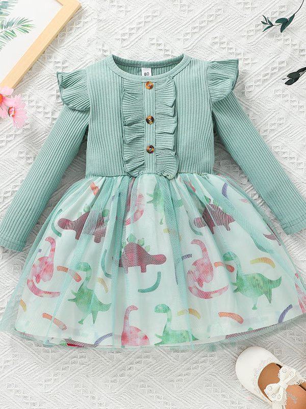 Spring And Autumn Baby Cute Mesh Skirt Girls  Pit Strip Long Sleeves