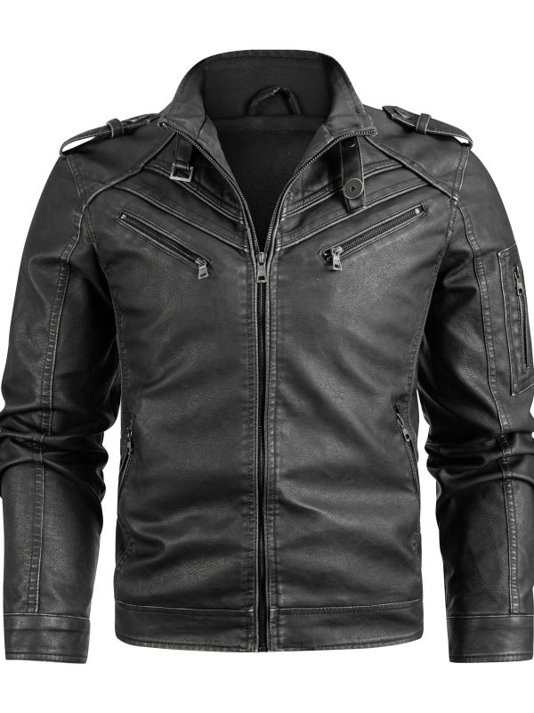 Men's Black Pu Leather Biker Jacket VINTAGE REAL MOTORCYCLE JACKETS FOR MEN