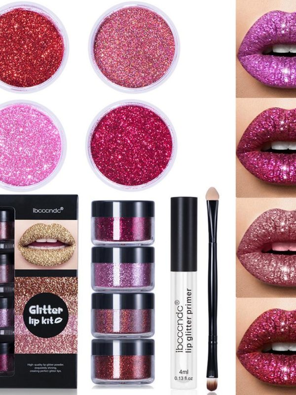 Glitter Lip Gloss Lipstick Shiny DIY Lip Gloss Diamond Waterproof Long Lasting Lipgloss Kit With Lip Primer Lip Tint Lips Makeup