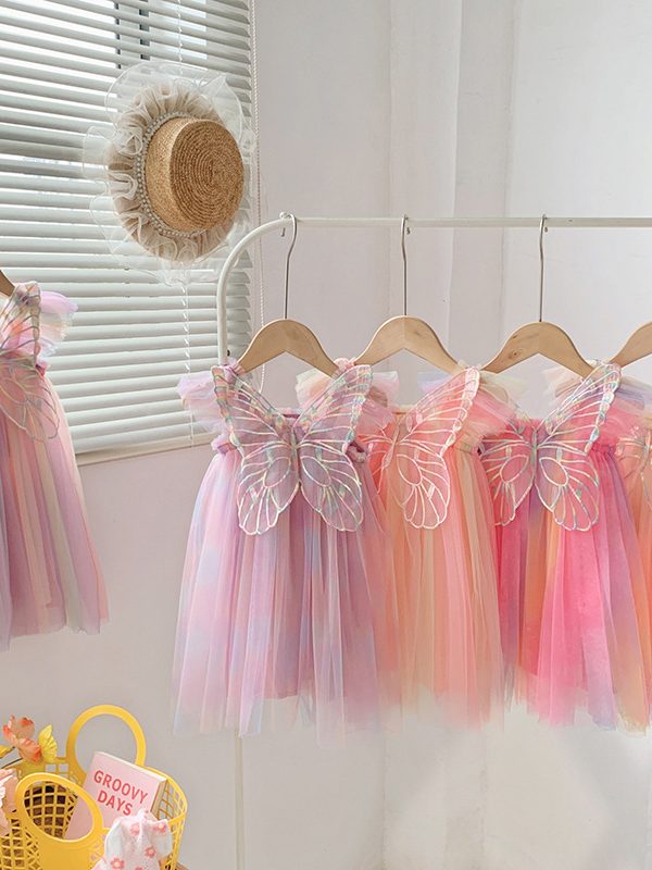 Rainbow Wings Mesh Girl Dress
