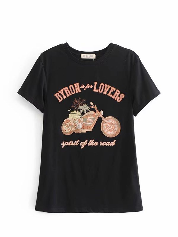 تي شيرت بطبعة مزدوجة لدراجة نارية كوكو
