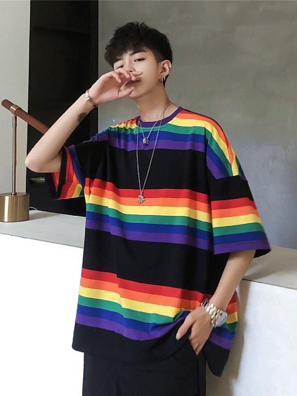 Striped contrast short-sleeved T-shirt