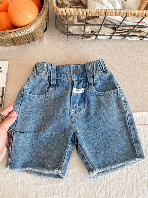 Boys And Girls Patch Raw Edge Denim Shorts