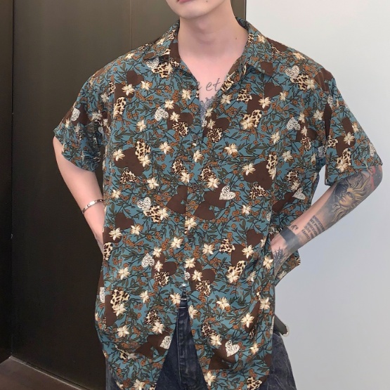 قميص رجالي فضفاض بأكمام طويلة وياقة دائرية