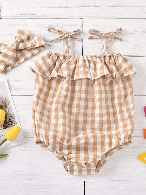 ملابس أطفال بناتية رداء قفز وردي وأصفر منقوش