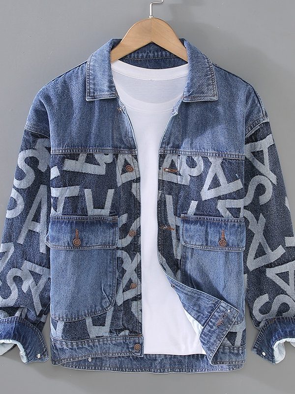 G066 Korean Style Trendy Men's Youth Heavy Craft Wash Denim Stitching Baggy Coat Jacket