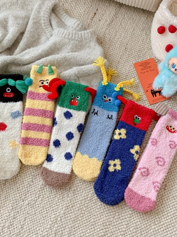 جوارب صوفية مرجانية نسائية شتوية حرارية بطول متوسط للنوم