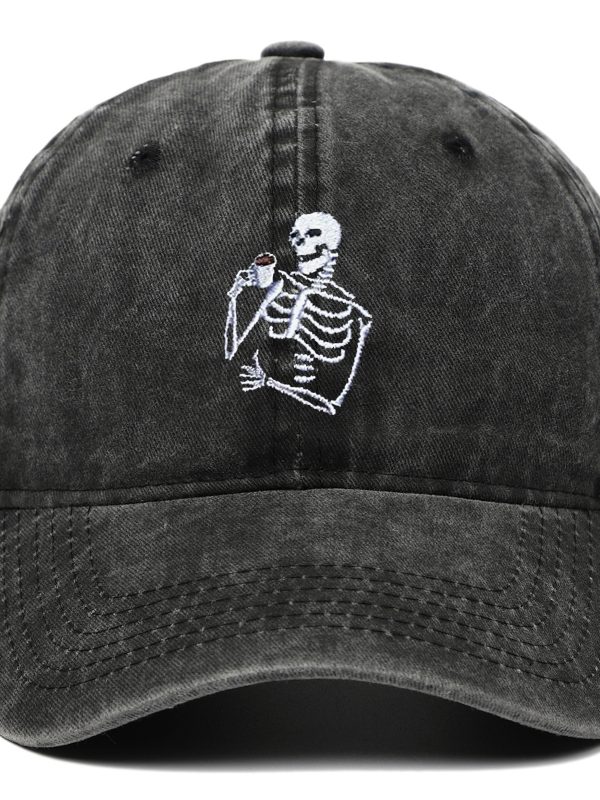 Skull Tea Embroidery Baseball Vintage Distressed Washing Cap