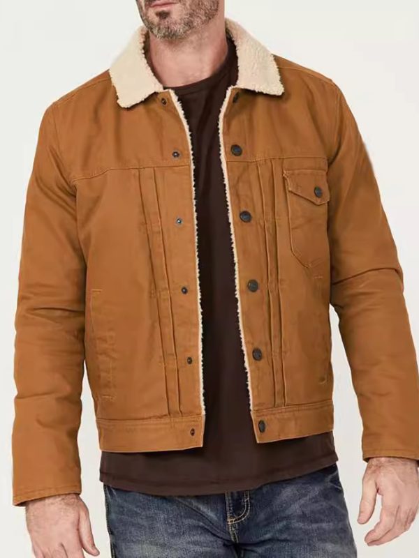 Men's Coat Fleece Padded Coat Fur Collar Single-breasted Multi-pocket