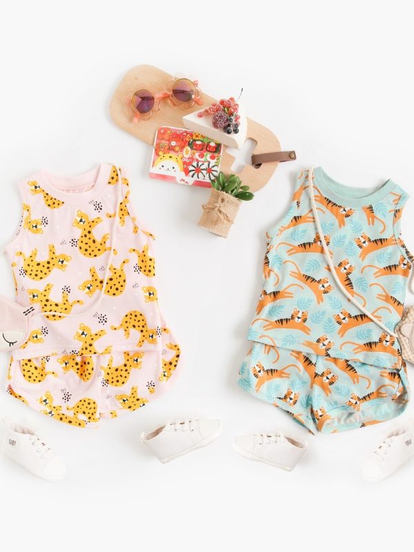 ملابس أطفال كرتونية للأولاد والبنات بدلة قصيرة من القطن للأطفال