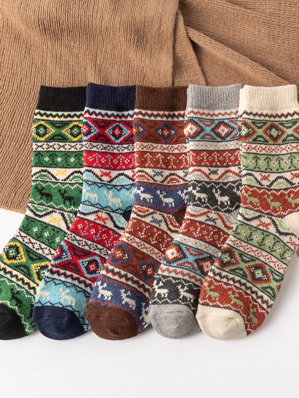 جوارب نسائية بطول متوسط شبكية ماسية مسطحة بنمط عرقي