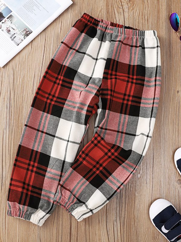 Fashion Red Plaid Print Long Middle Child