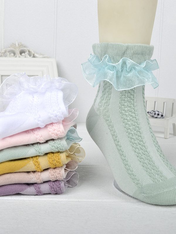 جوارب دانتيل رقص لاتيني أبيض شبكي للأطفال من الدانتيل