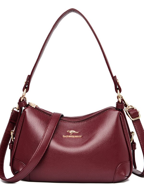 Middle-aged Women's Bags, Solid Color Bags, Ladies Fashion Soft Leather Large-capacity One-shoulder Messenger Bag