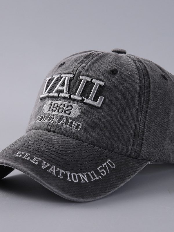 Letter Baseball Cap Cotton Denim Curved Brim Peaked