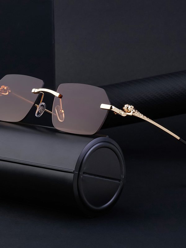 Frameless Trimming Leopard Temple Men Retro Square Frame Driving Sunglasses