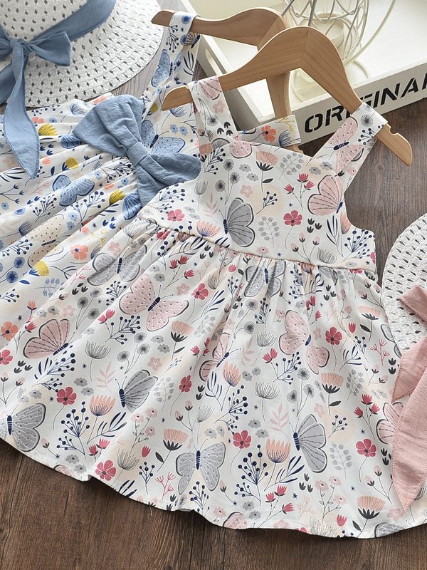 فستان قطني مطبوع عليه فراشات للبنات