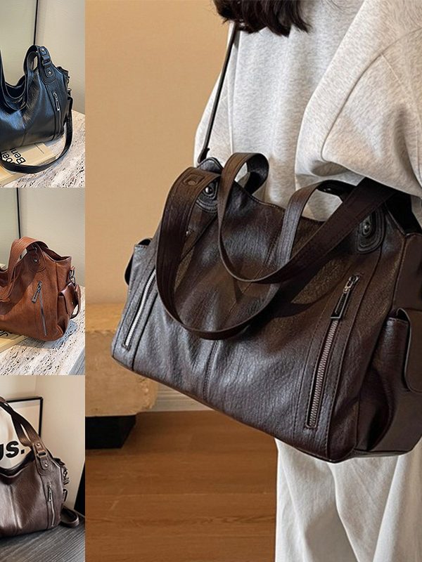 Retro Large Capacity Shoulder Bags Autumn And Winter Zipper Crossbody Bag For Women Handbags