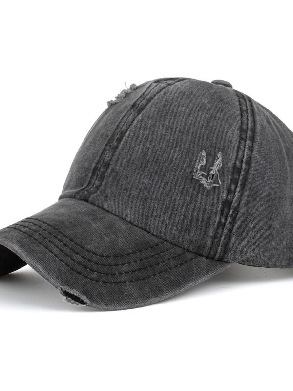 Washed Distressed Cross Elastic Band Ponytail Baseball Cap