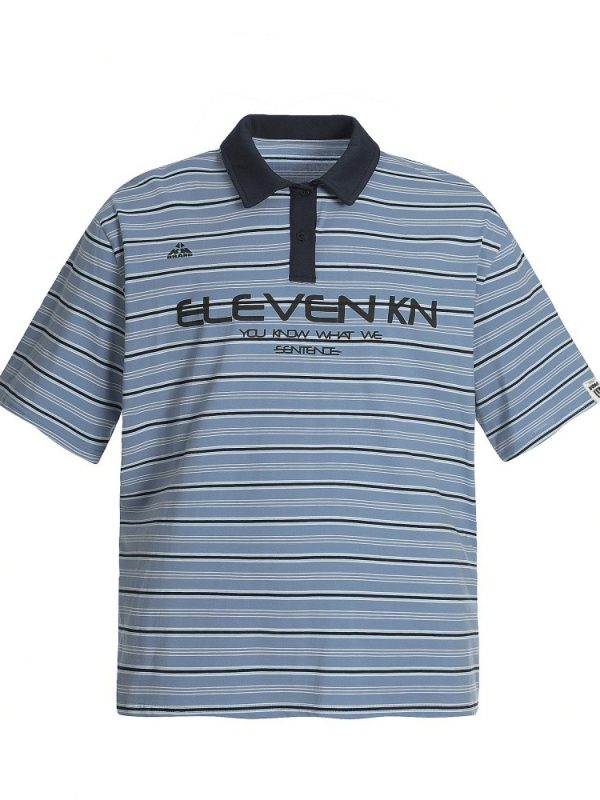 قميص بولو مخطط عتيق بأكمام قصيرة وقميص فضفاض