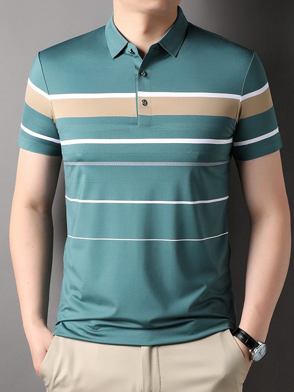 قميص صيفي رجالي بأكمام قصيرة وياقة بدون درزات