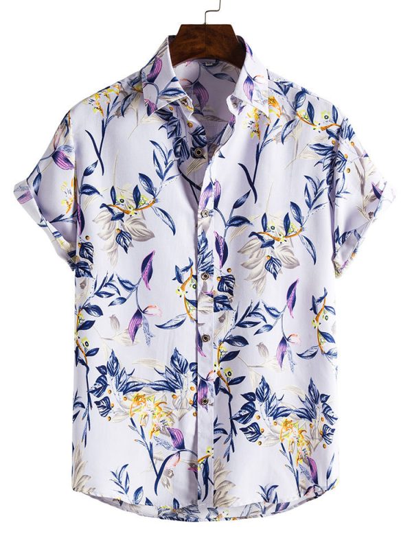 قميص رجالي كاجوال بأكمام قصيرة بنقشة زهور للعطلات