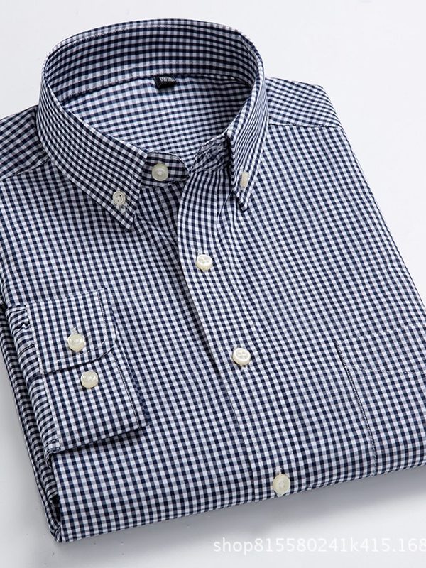 Men's New Autumn Cotton Small Plaid Breathable Casual Long-sleeved Autumn Shirt