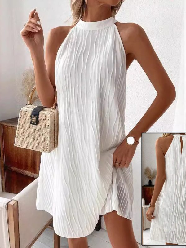 Fashion Dresses For Women Pure Color Halter Backless Dress