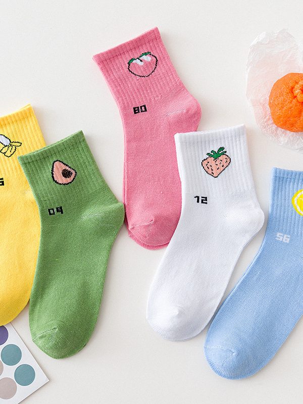 جوارب طويلة للفتيات بطبعة فواكه كرتونية