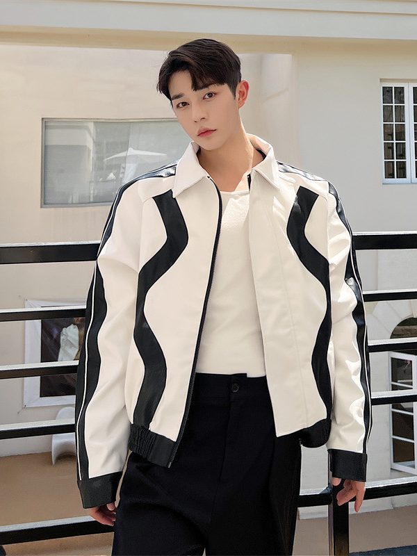 Splicing Short Motorcycle Jackets Against Color