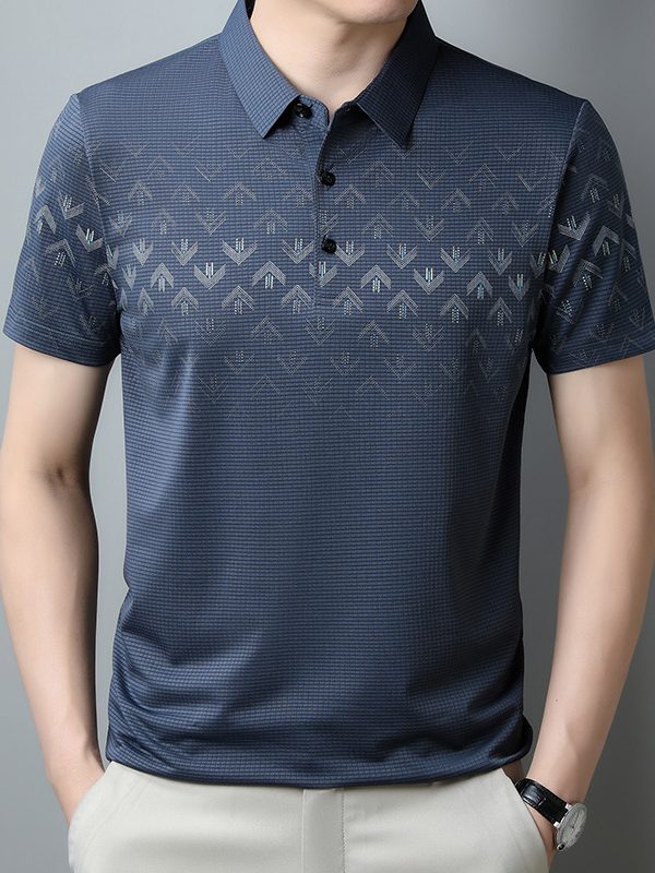 New Ice Silk Short Sleeve Middle-aged Men's Polo Shirt Business Casual Printing Lapel Quick-drying Top