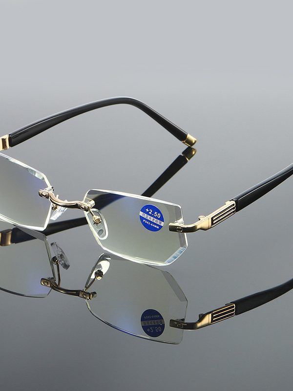نظارات قراءة بدون إطار، قطع ماسي، مانعة للضوء الأزرق
