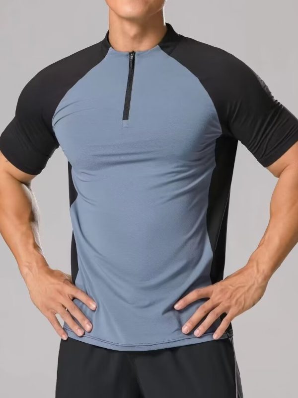 ملابس رياضية سريعة الجفاف بأكمام قصيرة وياقة واقفة وسحاب نصفي وملابس تدريب رياضية