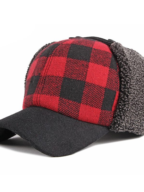 Trendy Plus Velvet Thick Plaid Ear Protection Cotton Cap Men