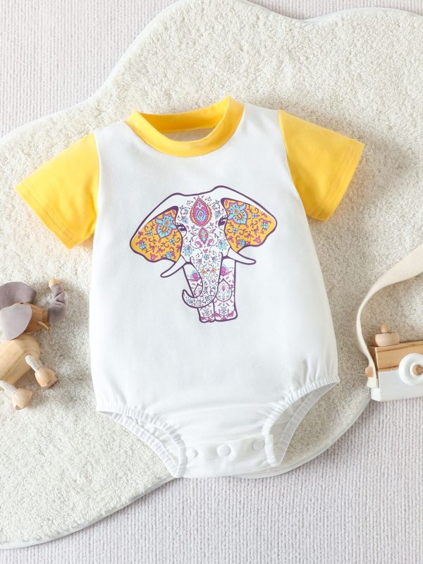 ملابس أطفال رضيع مطبوعة برسوم فيل ملابس بذلة مثلثة لطيفة