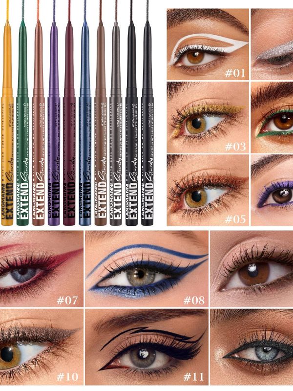 Colorful Gel Glitter Eyeliner Pencils Waterproof & Smudgeproof For Party, Halloween, Cosplay Makeup 12 Vibrant Shades