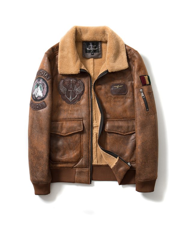 Men American Retro Lapel Plus Velvet Flight Suit