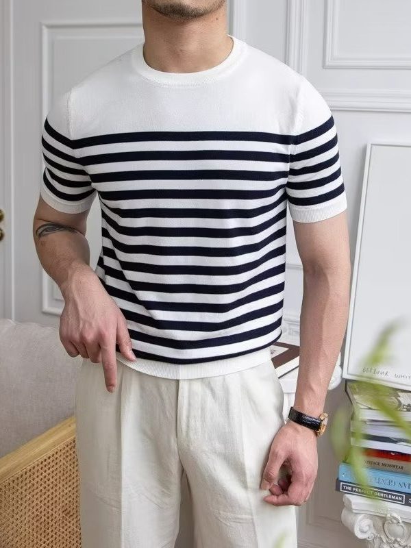 Trendy All-matching Striped T-shirt Men's Short Sleeve