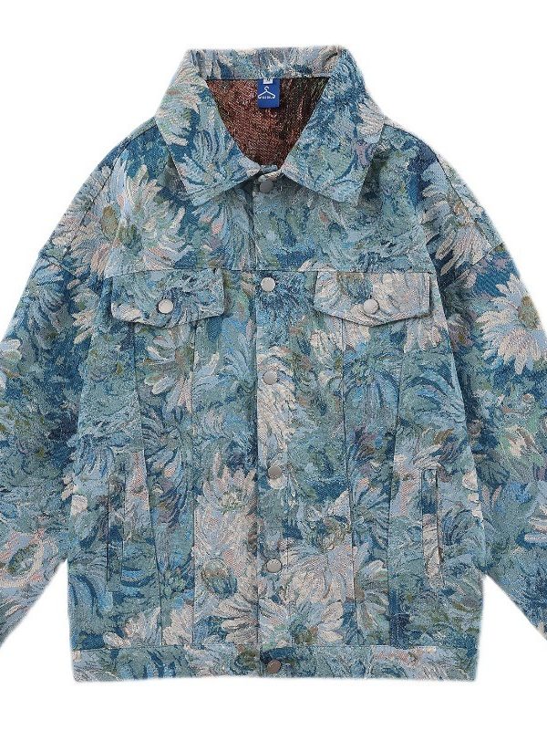Creative Floral Denim Men Autumn Loose Men's And Women's Jackets