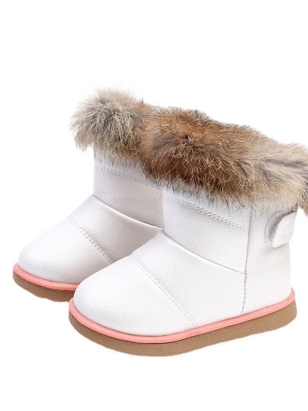 Children's Soft Bottom Baby Girl Thickened Real Rabbit Fur Snow Cotton Boots