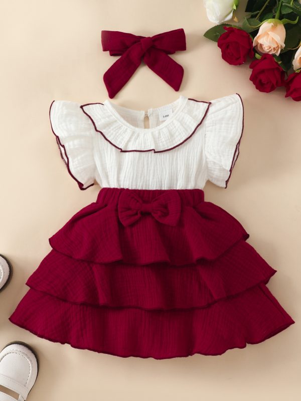 European And American Baby Girl Bow Cake Dress Fashion Patchwork Ruffled Sleeveless Fashion Dress
