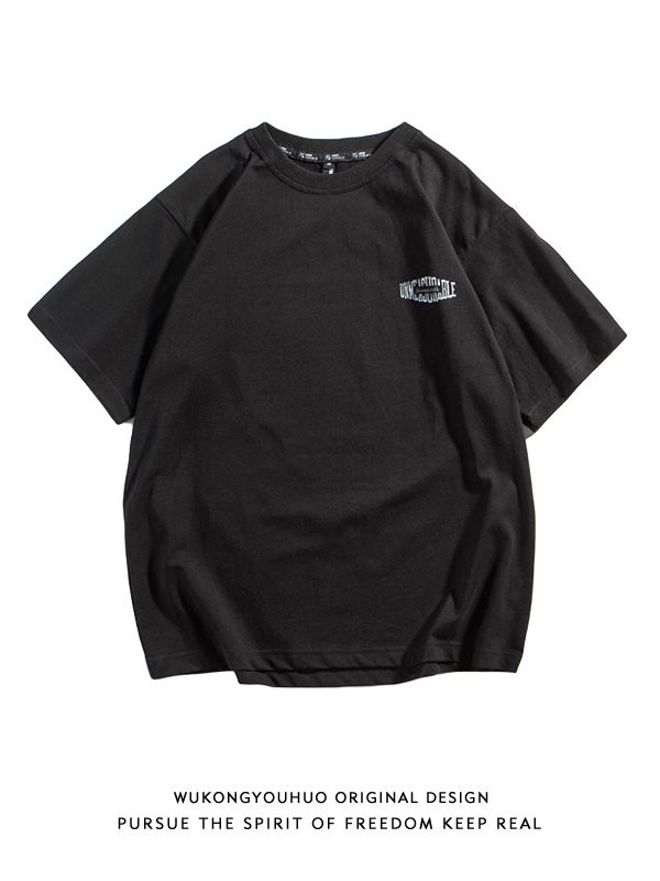 تي شيرتات Tide Brand Retro Simple Letter Print فضفاضة وغير رسمية بأكمام قصيرة للرجال والنساء