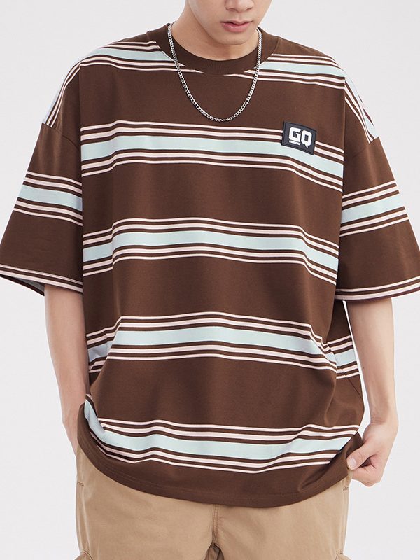 Vintage Stripe Niche Couple Loose Half-sleeve Top