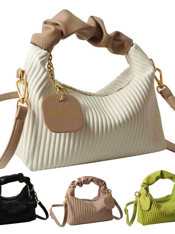 Women Fashion Crossbody Bag PU Leather Pleated Cloud Small Tote Bags Casual Simple Elegant Temperament Messenger Bags